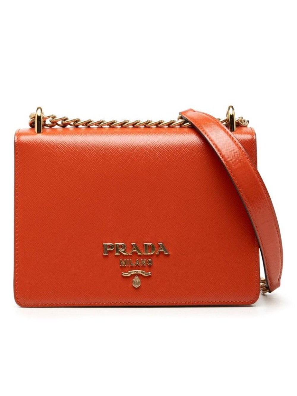 Prada Saffiano Chain Shoulder Bag Crossbody Orange Leather